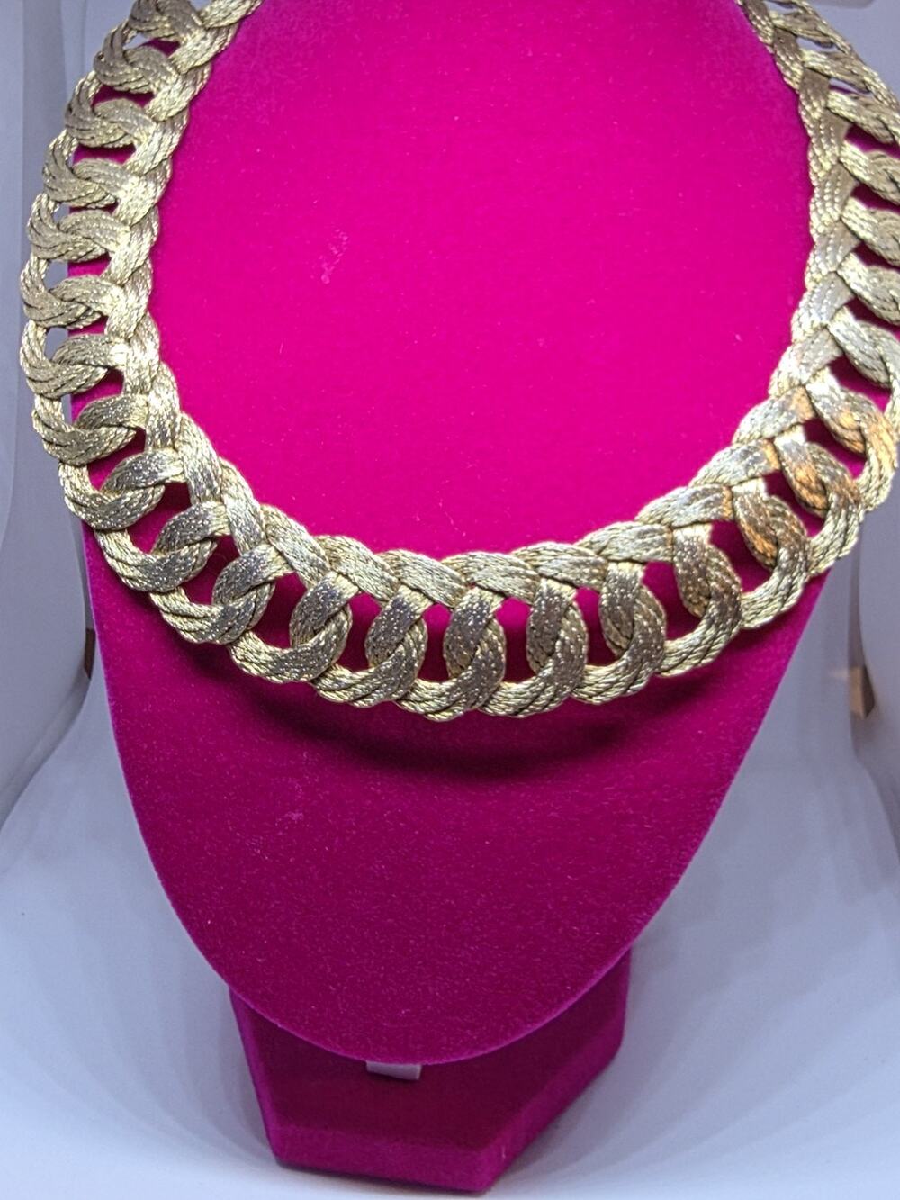 Vintage Art Deco Gold Plated Mesh Braided Woven Wide Choker Necklace